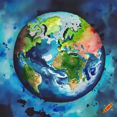 Vibrant watercolor painting of planet earth on Craiyon