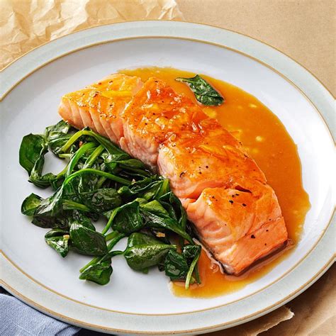 Orange Salmon with Sauteed Spinach Recipe | Taste of Home