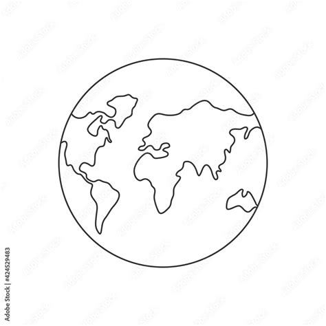 World map one line art. Earth outline drawing symbol. Earth globe hand ...