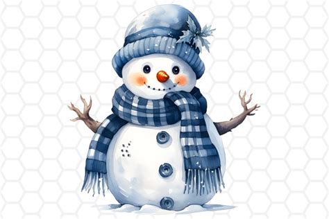 Cute Watercolor Snowman Clipart, Sublimation PNG (2788431)