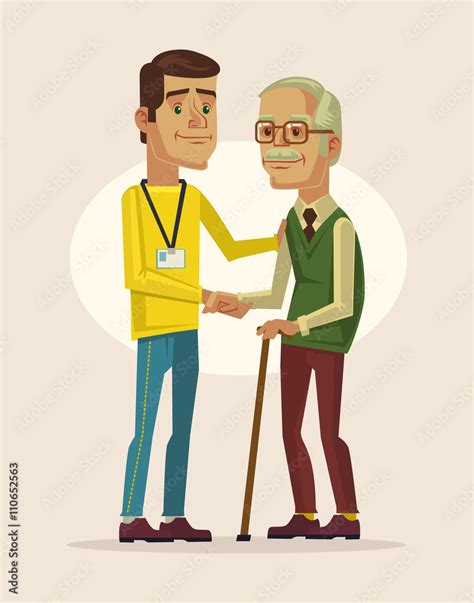 Social worker and grandfather. Vector flat cartoon illustration Stock ...