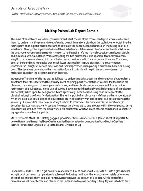 ⇉Melting Points Lab Report Sample Essay Example | GraduateWay