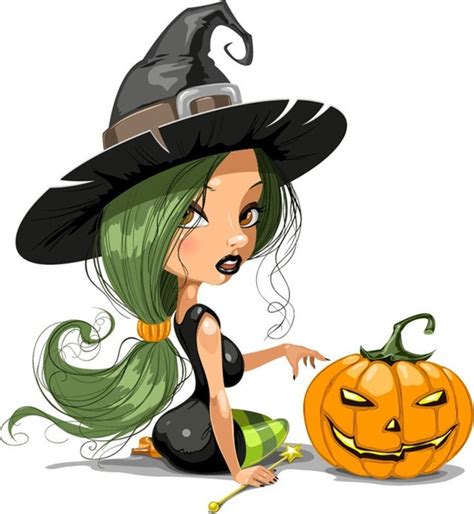 Pretty Witch with Halloween Vector Illustration Free vector in ...