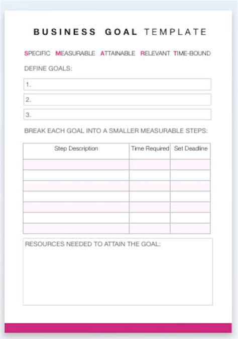 Business Goal Template, Business Goal Setting Worksheet, Business Goals ...