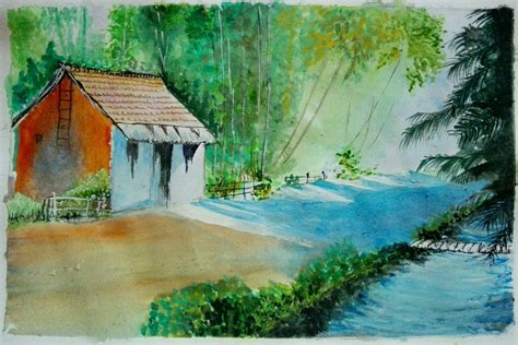 Hut in Landscape | Painting, Art painting, Watercolor paintings