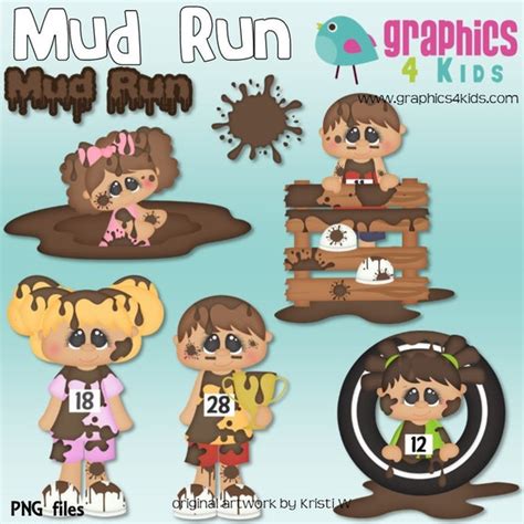 Mud Run Digital Clipart Clip art for scrapbooking party