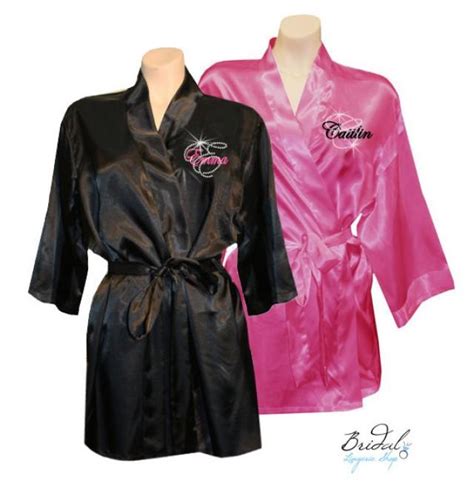 Personalized Satin Robes With Embroidered Name And Crystal Initial, Monogrammed Robes ...