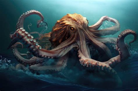 Octopus Kraken on the Hunt, Tentacles Stretched Out in Front of it ...