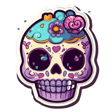 Sugar Skull With Flowers On His Head Clipart Vector, Sticker Design ...