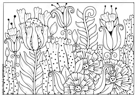 Flower coloring page. Magic garden. Art therapy. Background with flowers for coloring. Stock ...