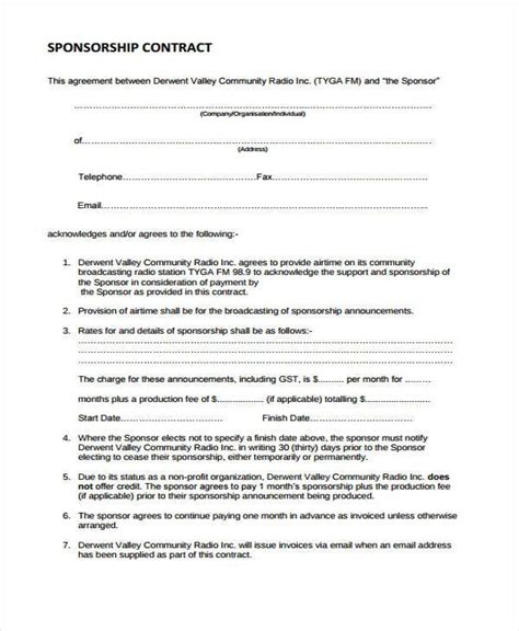 FREE 7+ Sample Sponsor Contract Forms in PDF | MS Word