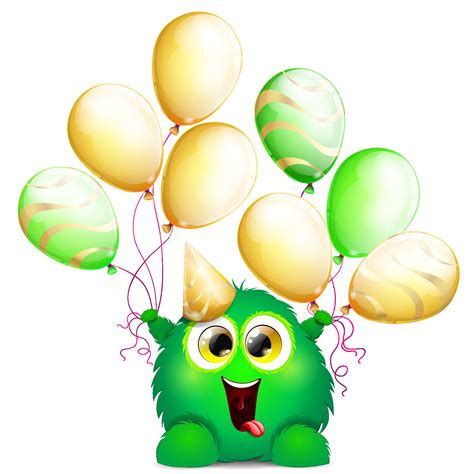 Cute fluffy funny cartoon green monster with birthday balloons 7773015 Vector Art at Vecteezy