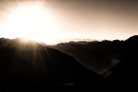 Mountains During Sunrise, mountains, nature, sunrise, monochrome, black-and-white, HD wallpaper ...