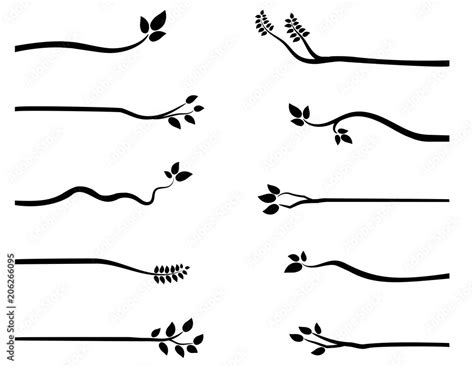 Simple vector tree branch silhouettes with leaves in black for graphic ...