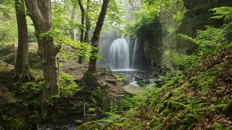 Wallpaper England, Derbyshire, Peak District, waterfall, forest ...