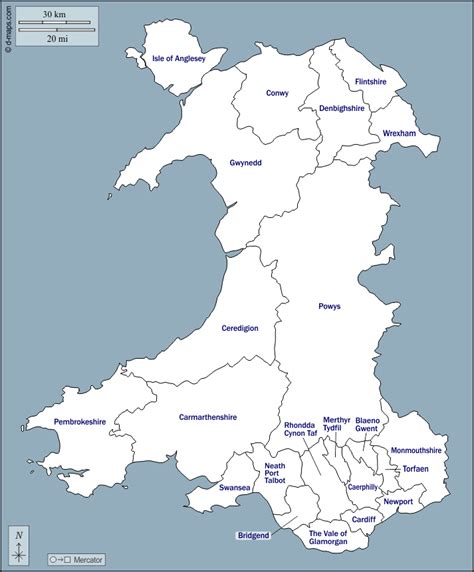 Wales free map, free blank map, free outline map, free base map outline, divisions, names