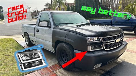 NEW LED HEADLIGHTS INSTALL ON THE RACE TRUCK BUILD SILVERADO!! - YouTube