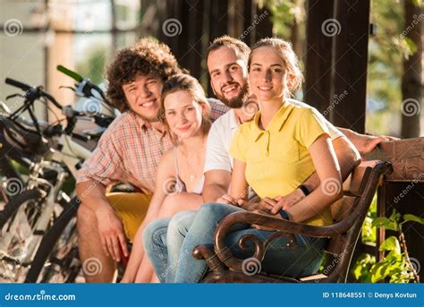 Young Happy People Resting Outdoors. Stock Image - Image of adult, biker: 118648551