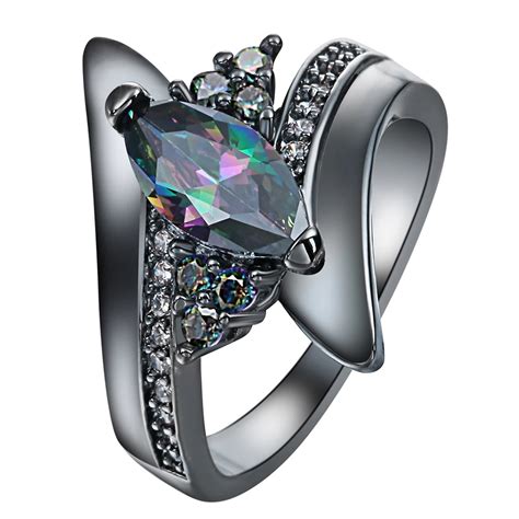 Aliexpress.com : Buy Black Gun Magic engagement rings for women Round Rainbow Zirconia Wedding ...