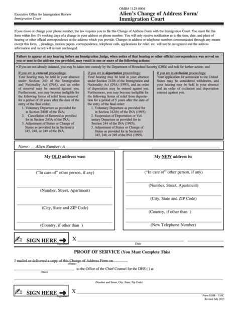 Form Eoir-33 - Phoenix Immigration Court - Alien'S Change Of Address ...