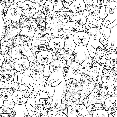 Cute Bears Seamless Pattern for Coloring Book. Black and White Forest Animals Coloring Page ...