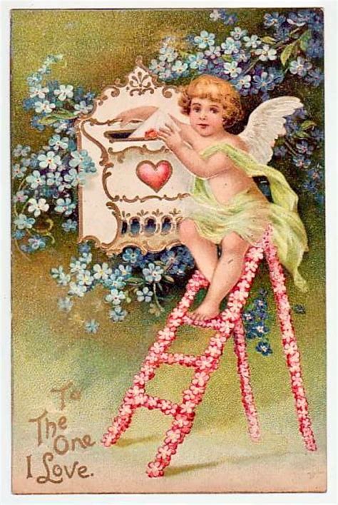 Vintage Angel Cherub Cupid Valentine Heart Graphic Image Art Fabric ...