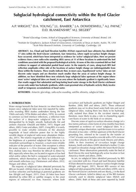 (PDF) Subglacial hydrological connectivity within the Byrd Glacier catchment, East Antarctica