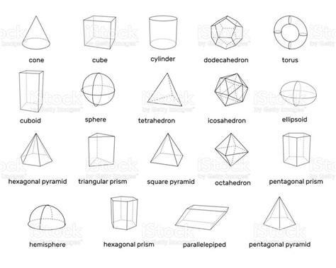 Basic 3d geometric shapes. Isolated on white background.Vector... | Dibujos de figuras ...