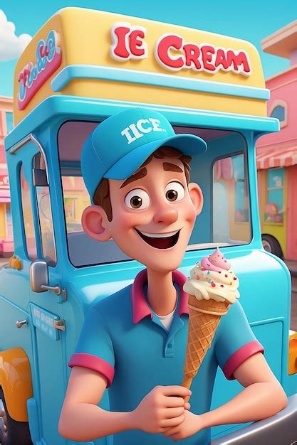 Premium Photo | Ice Cream Truck Driver Cartoon Character 3D Animation Illustration Guide