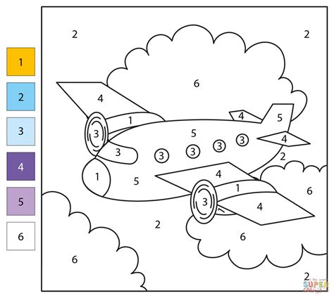 Airplane Color by Number | Free Printable Coloring Pages