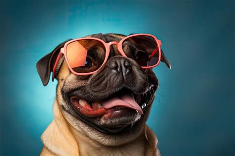 Premium AI Image | a smiling pug wearing sunglasses standing on isolate ...