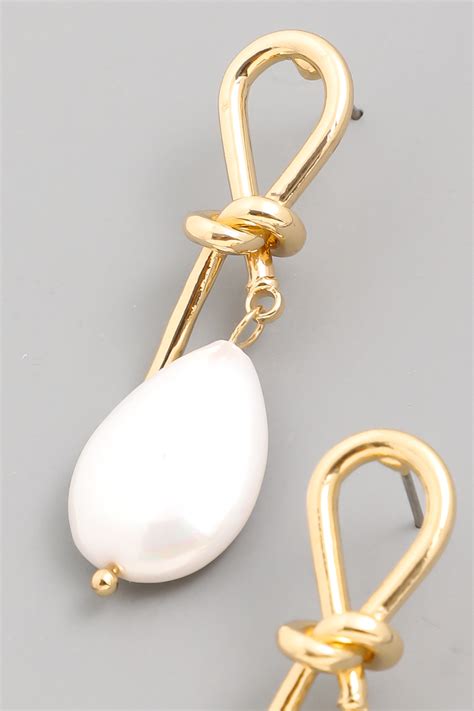 GOLD Pearl Knot Drop Earrings