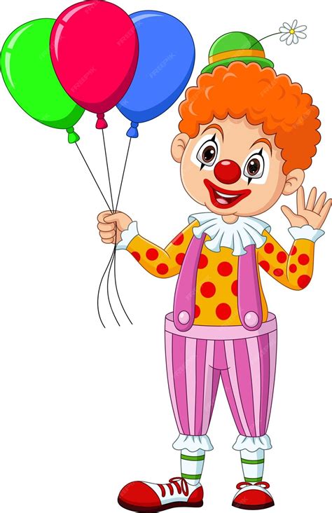 Premium Vector | Cartoon happy clown holding colorful balloons