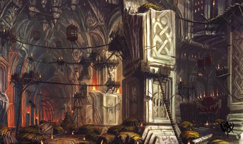 Dwarven city, Fortress concept art, Fantasy landscape