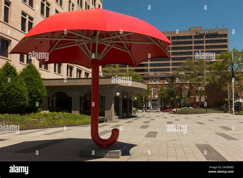 Travelers Insurance red umbrella sculpture in Hartford CT Stock Photo ...