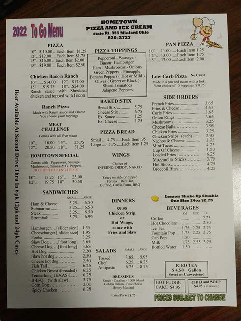 Menu at Hometown Pizza pizzeria, Minford