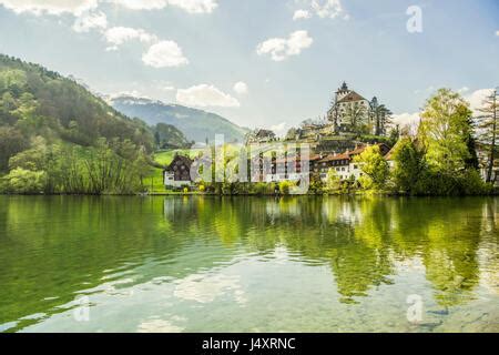 Werdenberg castle at Buchs Canton of Sankt Gallen Switzerland Castle Water Winter Mountains ...