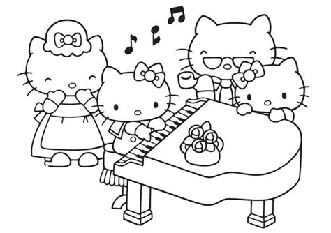 hello kitty and her friends playing the piano coloring pages for kids ...