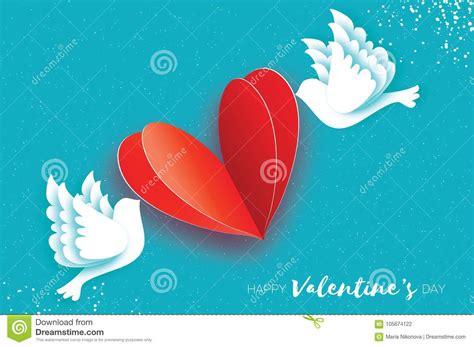 Origami Happy Valentine`s Day Greeting Card. Flying Love Stock Vector ...