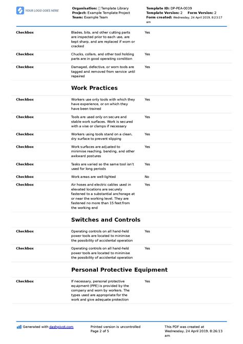 PPE Inspection Checklist