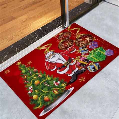 [50% OFF] Christmas Tree Santa Baubles Pattern Anti-skid Water Absorption Area Rug | Rosegal