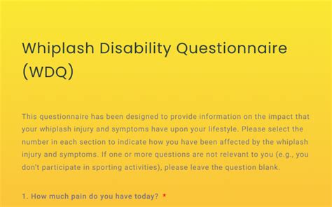 Whiplash Disability Questionnaire template for Google Forms