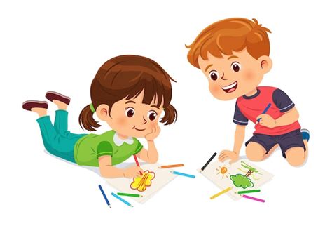 Premium Vector | Little boy and girl drawing pictures with color ...