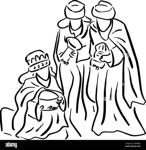 Three wise men bringing gifts to Jesus vector illustration sketch ...