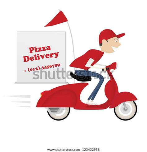 Funny Pizza Delivery Boy Riding Red Stock Vector (Royalty Free ...