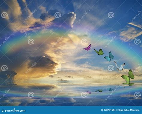 Spiritual Background for Meditation with Clouds Sky, Rainbow and ...