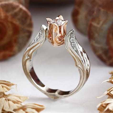 Modyle Women Rings Luxury Rose Gold Color Rose Flower Shape Wedding Ring Statement Jewellery ...