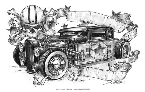 Rat rod, ratrod, skull, ford, drawing, HD wallpaper | Peakpx