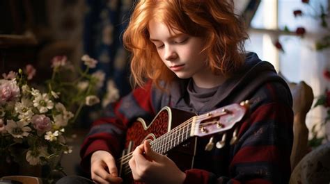 Premium AI Image | girl playing guitar HD 8K wallpaper Stock Photographic