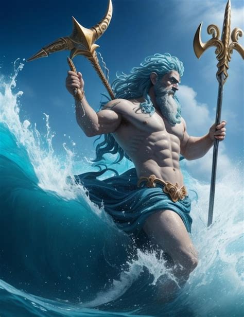 Premium AI Image | Poseidon the God of the Sea wielding his trident and ...